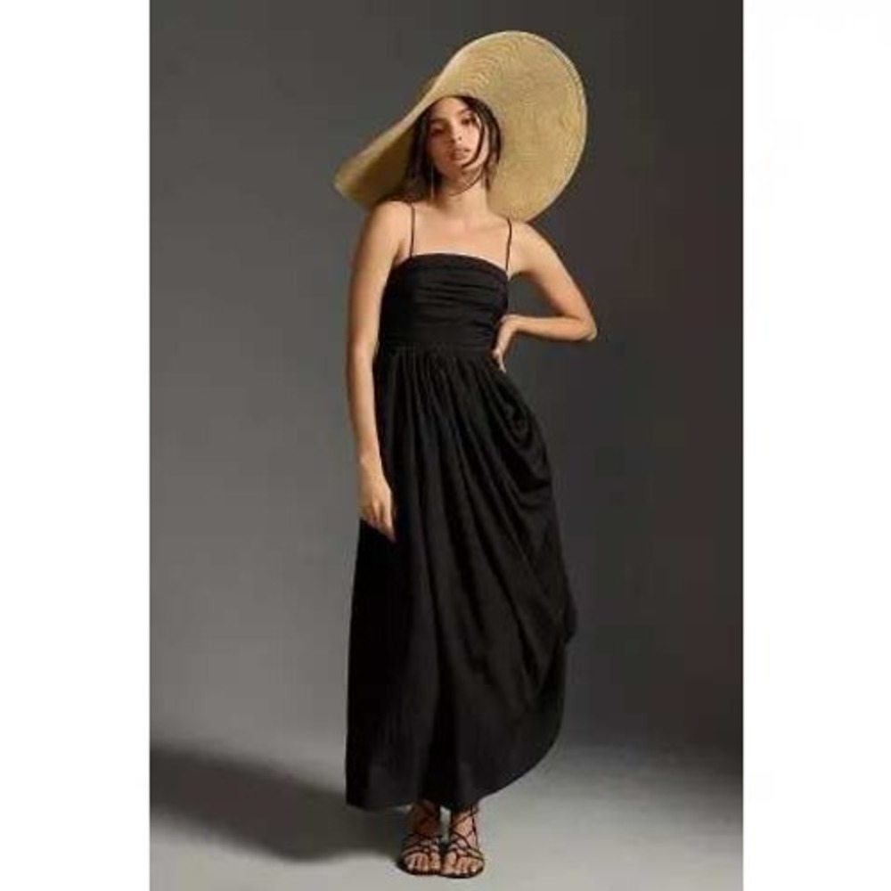 Anthropologie The Lorelei Ruched Bodice Midi Dress Black Womens Size XS Cocktail